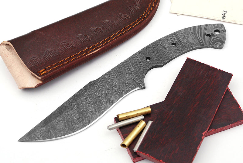 Damascus Knife Making Kit DIY Handmade Damascus Steel Includes Blank Blade, Pins, Leather Sheath, Handle Scales for Knife Making Supplies by ColdLand | NB102 - ColdLand Knives