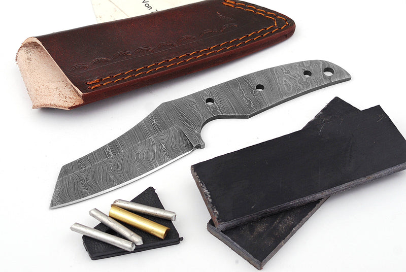 Damascus Knife Making Kit DIY Handmade Damascus Steel Includes Blank Blade, Pins, Leather Sheath, Handle Scales for Knife Making Supplies by ColdLand | NB104 - ColdLand Knives