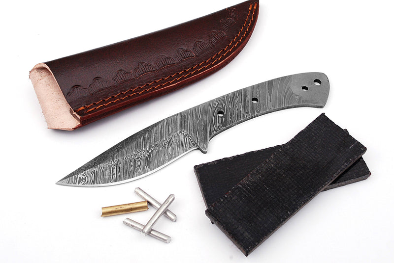 Damascus Knife Making Kit DIY Handmade Damascus Steel Includes Blank Blade, Pins, Leather Sheath, Handle Scales for Knife Making Supplies by ColdLand | NB108 - ColdLand Knives