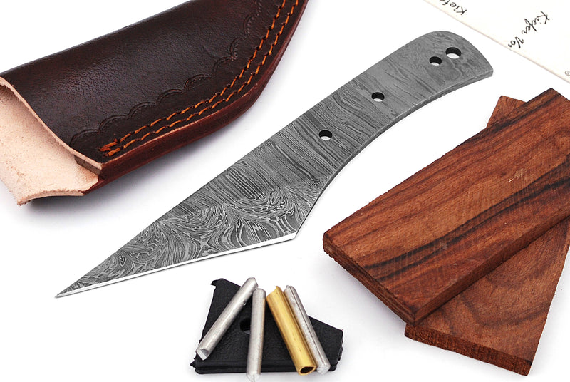 Damascus Knife Making Kit DIY Handmade Damascus Steel Includes Blank Blade, Pins, Leather Sheath, Handle Scales for Knife Making Supplies by ColdLand | NB110 - ColdLand Knives
