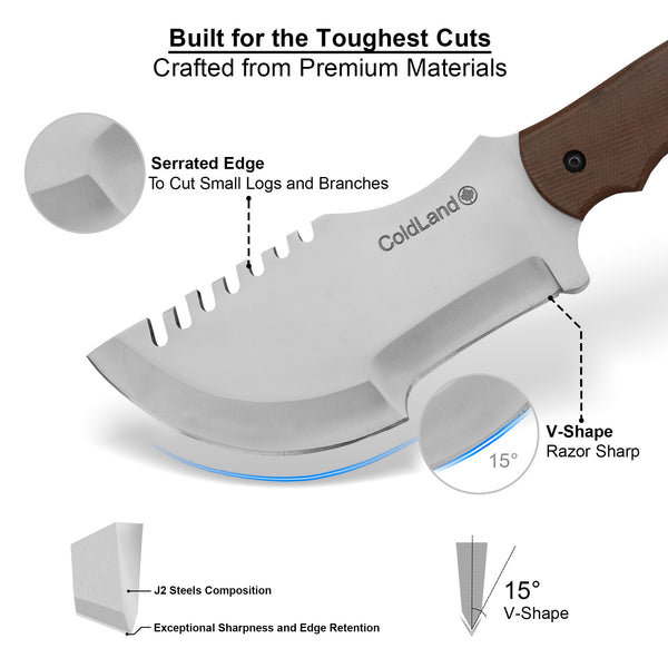 J2 Steel Tracker Knife 11.41” with Desert Micarta Handle – SHK02 by ColdLand Knives