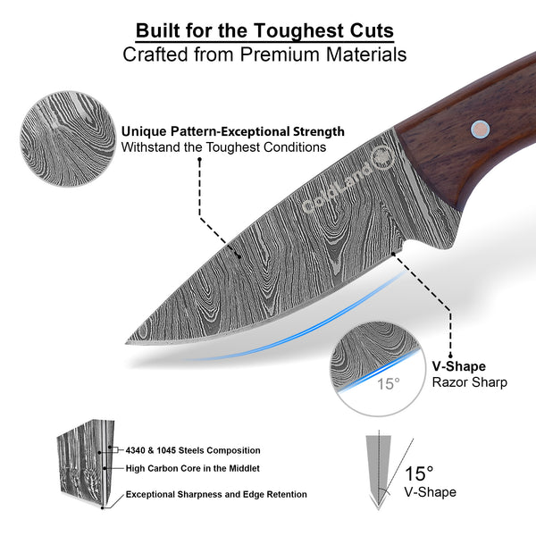 ColdLand Hand-Forged Damascus Skinner Knife – Compact & Reliable NMK07