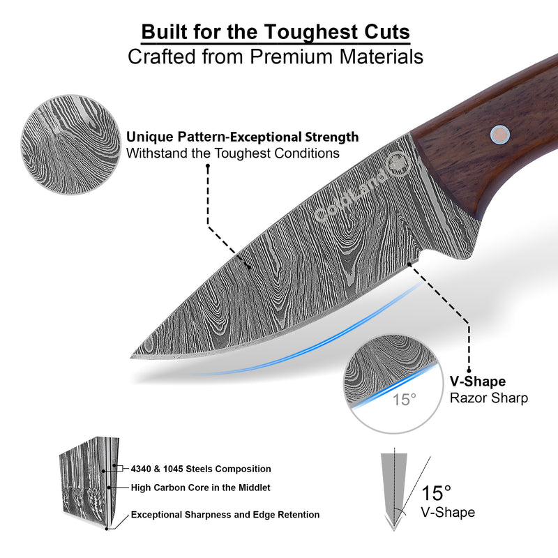 ColdLand Hand-Forged Damascus Skinner Knife – Compact & Reliable NMK07