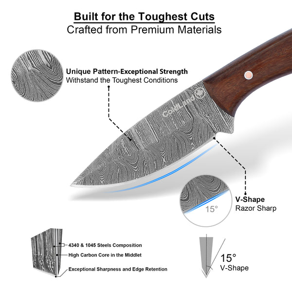 ColdLand Hand-Forged Skinner Hunting Knife – Damascus Steel with Rosewood Handle NMK02