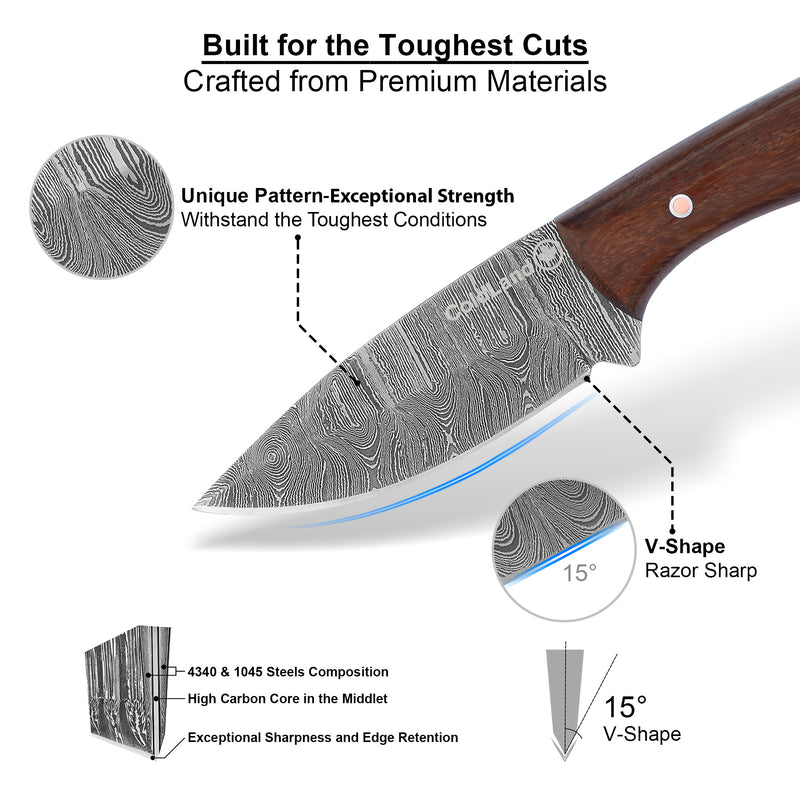 ColdLand Hand-Forged Skinner Hunting Knife – Damascus Steel with Rosewood Handle NMK02