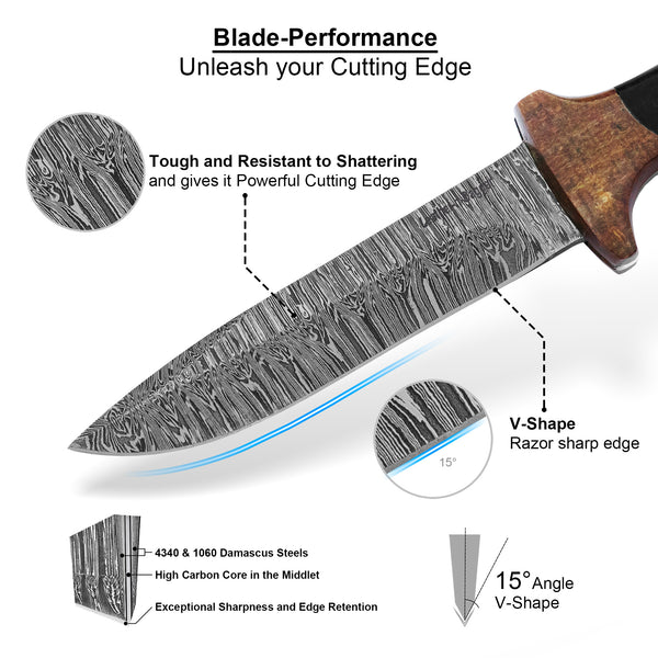 Hand-Forged Damascus Bushcraft Hunting Knife