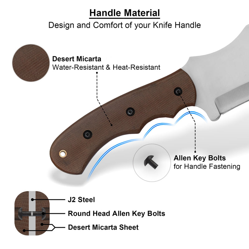 J2 Steel Tracker Knife 11.41” with Desert Micarta Handle – SHK02 by ColdLand Knives