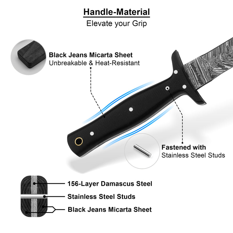 Hand-Forged Damascus Dagger Knife – Black Micarta Handle