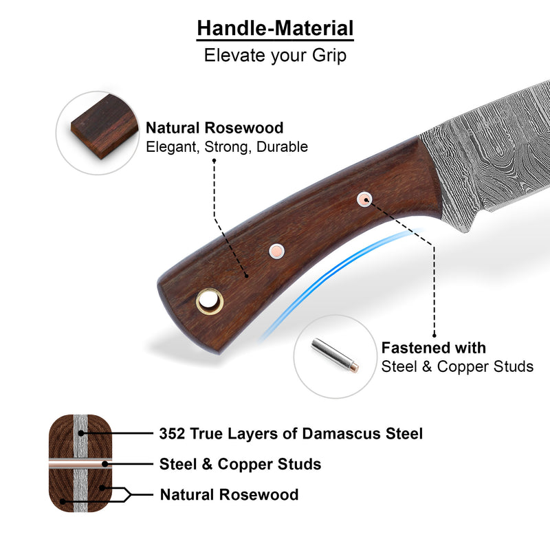ColdLand Hand-Forged Skinner Hunting Knife – Damascus Steel with Rosewood Handle NMK02