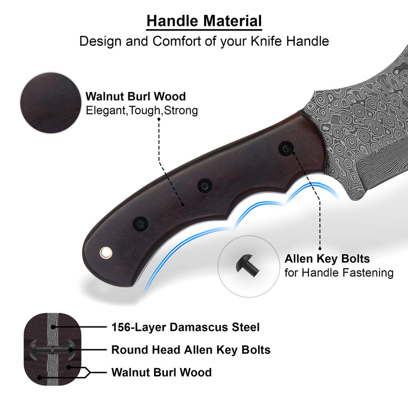 Damascus Tracker Knife – 11.4” Rose Burl Wood Handle | SHK01 by ColdLand Knives