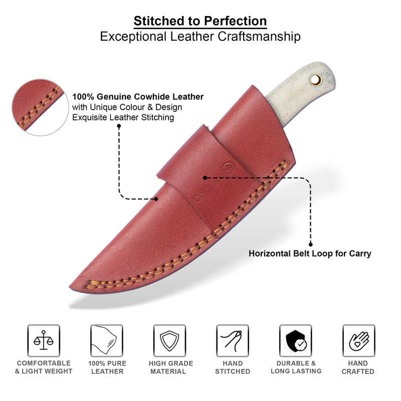 Hand-Forged Damascus Skinner Hunting Knife with Camel Bone Handle – by ColdLand Knives NMK04