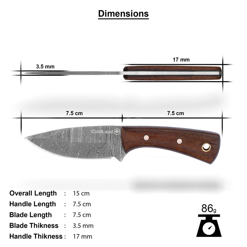 ColdLand Hand-Forged Skinner Hunting Knife – Damascus Steel with Rosewood Handle NMK02