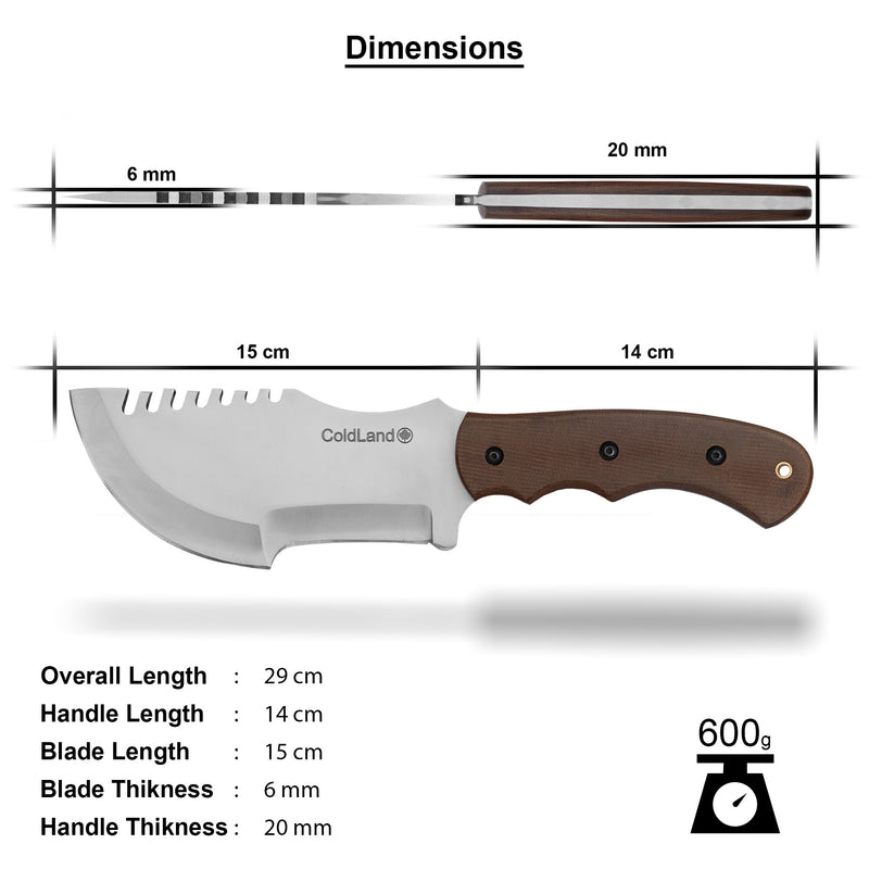 J2 Steel Tracker Knife 11.41” with Desert Micarta Handle – SHK02 by ColdLand Knives
