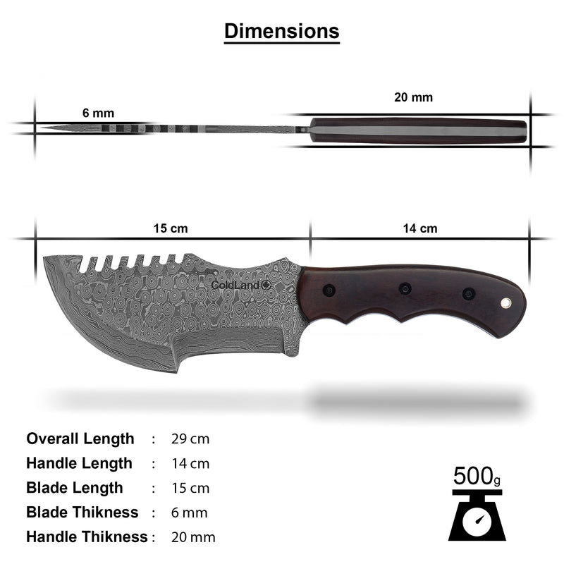 Damascus Tracker Knife – 11.4” Rose Burl Wood Handle | SHK01 by ColdLand Knives
