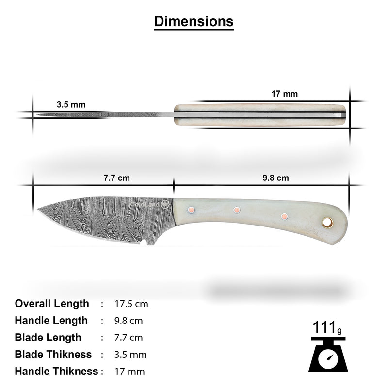 ColdLand Damascus Skinner Hunting Knife – Camel Bone Handle NMK08