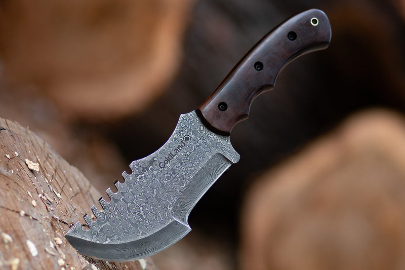 Damascus Tracker Knife – 11.4” Rose Burl Wood Handle | SHK01 by ColdLand Knives