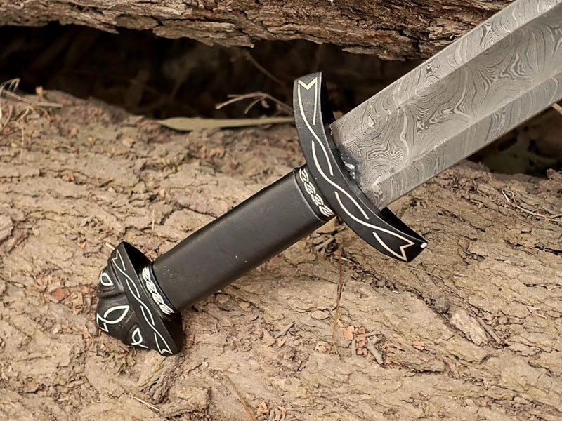 Battle Sword Real – Handmade Damascus Viking Sword | Functional Medieval Barbarian Sword with Leather Sheath | The Last Kingdom Uhtred Replica Gift SW106