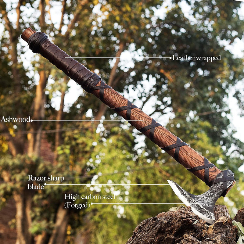 Unleash Your Inner Viking with the Authentic Ragnar Axe - Premium Hand-Forged Norse Axe by ColdLand Knives CL-AXE-1001
