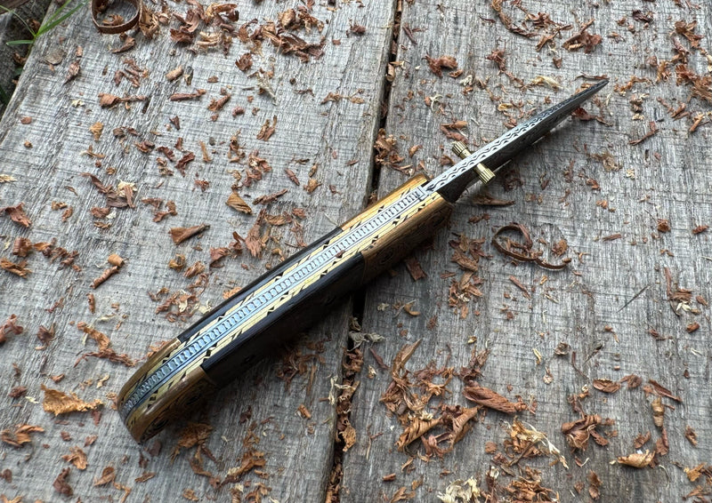 Folding Pocket Knife J2 Steel with Wenge Wood Handle & Hand Engraved Copper Bolster – ColdLand USFOL10