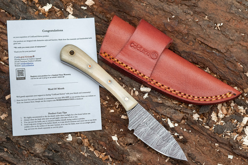 ColdLand Damascus Skinner Hunting Knife – Camel Bone Handle NMK08
