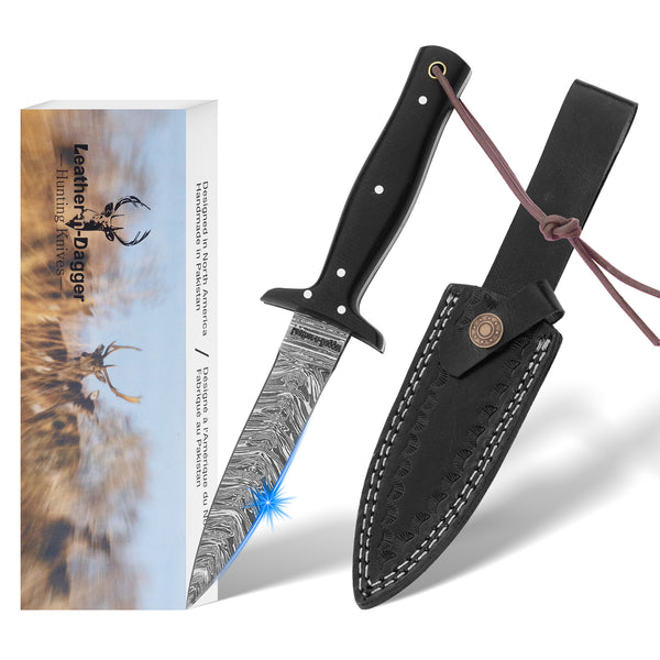 Hand-Forged Damascus Dagger Knife – Black Micarta Handle