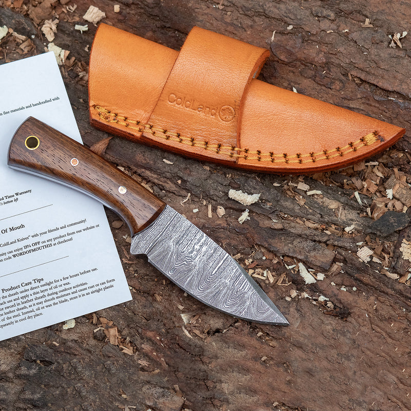 ColdLand Hand-Forged Skinner Hunting Knife – Damascus Steel with Rosewood Handle NMK02