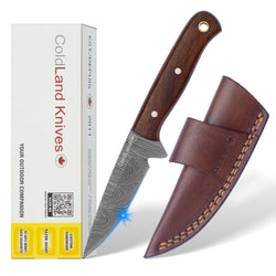 ColdLand Skinner knife with sheath and packaging on a white background