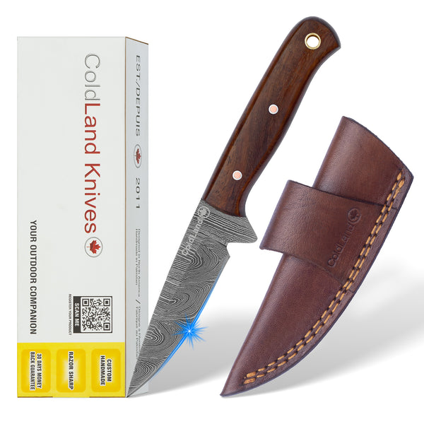 ColdLand Skinner knife with sheath and packaging on a white background