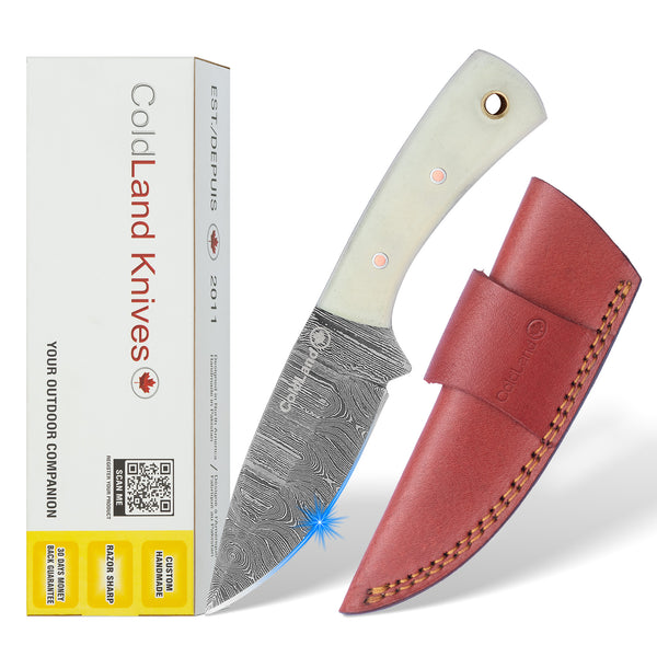 ColdLand Hand-Forged Skinner Hunting Knife – Damascus Steel with Camel Bone Handle NMK05