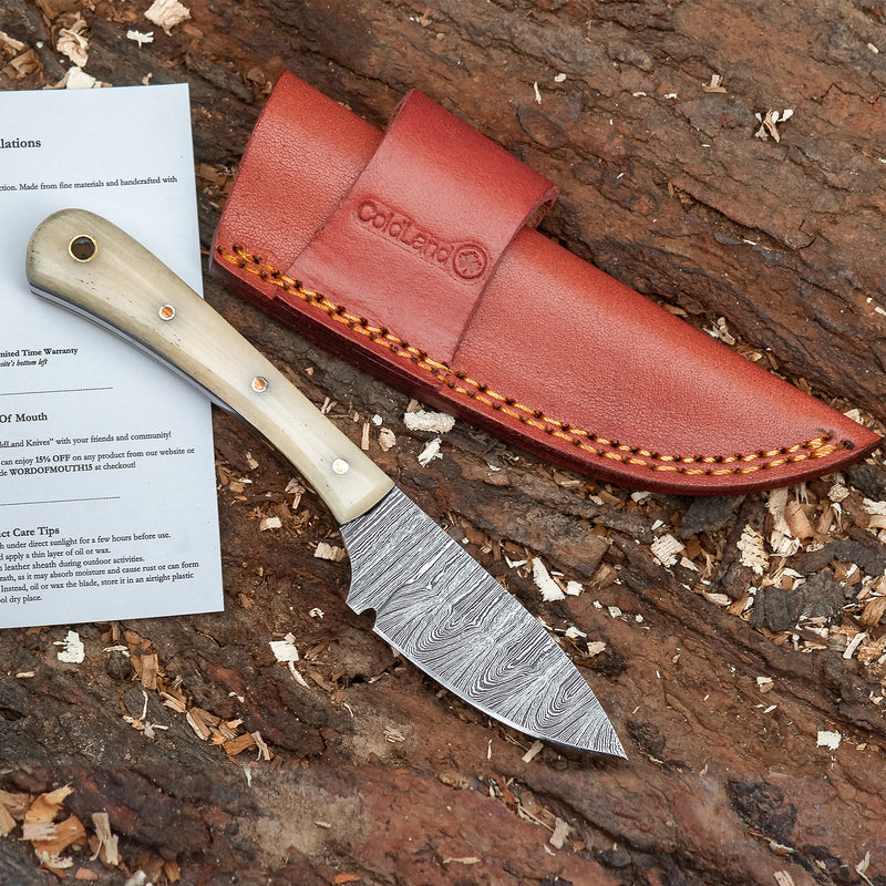 ColdLand Damascus Skinner Hunting Knife – Camel Bone Handle NMK08