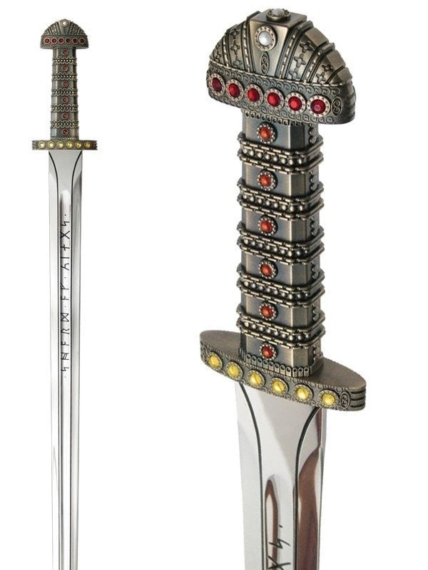 Viking Sword of Ragnar Lothbrok 40" – Handmade Functional Viking Sword with Runes & Jewel Hilt | Authentic Sword of Kings Replica SW102