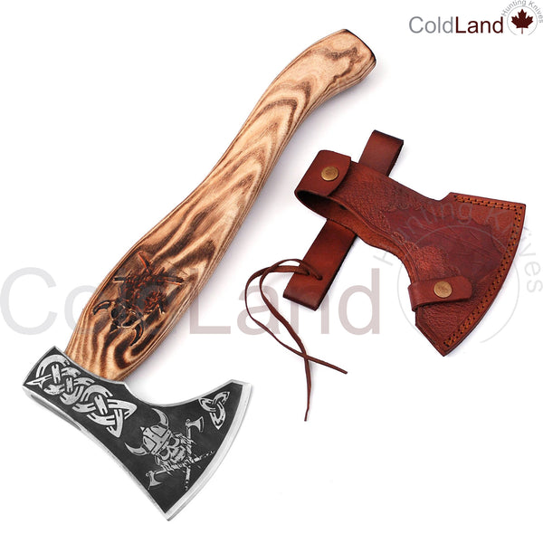 Viking Axe, Camping Axe, Hunting Axe, Carving Axe, Bearded, One-of-a-Kind, Engraved Blade, Etched Wood ARSAXE01 - ColdLand Knives