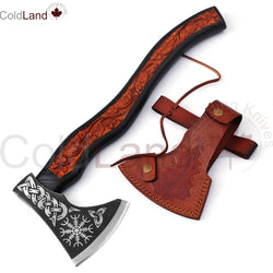 Viking Axe, Camping Axe, Hunting Axe, Carving Axe, Bearded, One-of-a-Kind, Engraved Blade, Etched Wood ARSAXE02 - ColdLand Knives