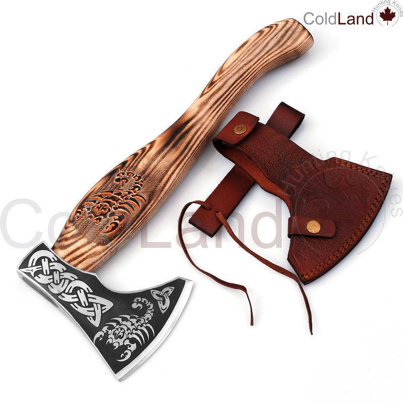 Viking Axe, Camping Axe, Hunting Axe, Carving Axe, Bearded, One-of-a-Kind, Engraved Blade, Etched Wood ARSAXE04 - ColdLand Knives