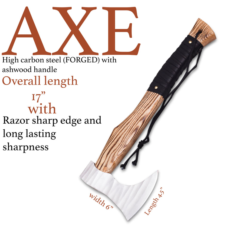 Viking Axe, Camping Axe, Hunting Axe, Carving Axe, Bearded, One-of-a-Kind, Sharp Blade, Solid Wood, ARSAXE08