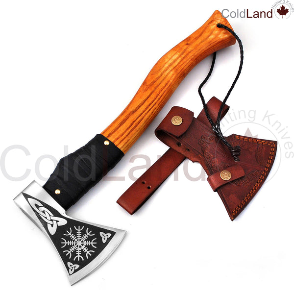 Viking Axe, Camping Axe, Hunting Axe, Carving Axe, Bearded, One-of-a-Kind, Engraved Blade, Solid Wood, ARSAXE11 - ColdLand Knives