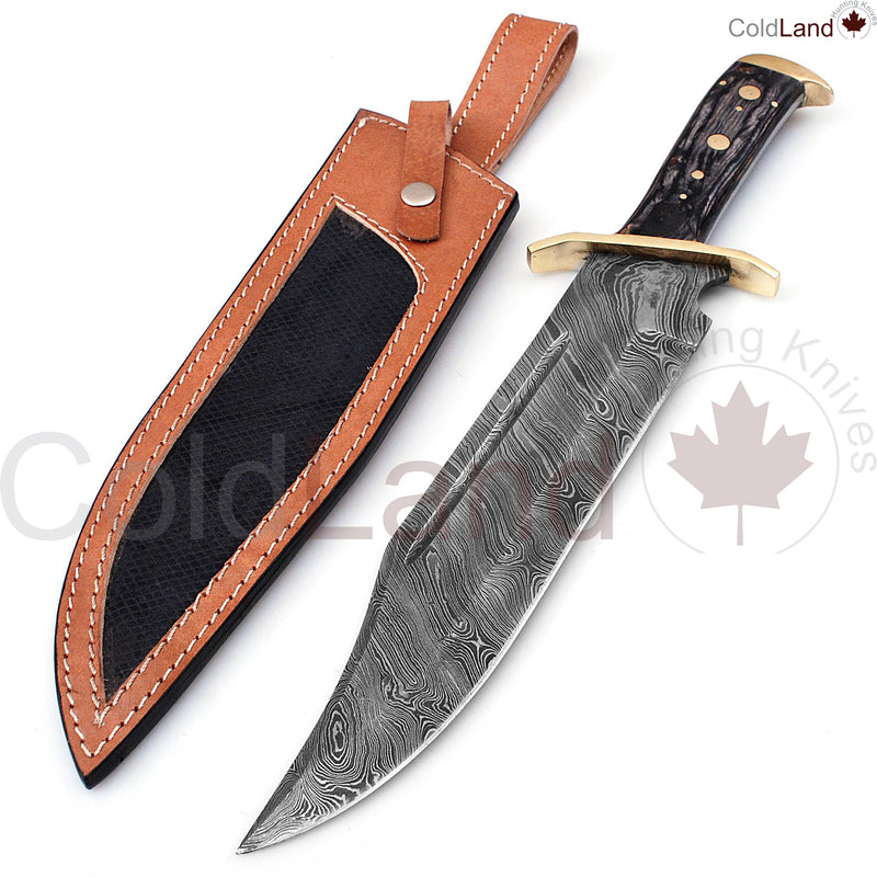 Damascus Bowie Hunting Knife One-of-a-Kind 16.50 inches Pakka Wood Handle Custom Made by ColdLand HSMH06 - ColdLand Knives