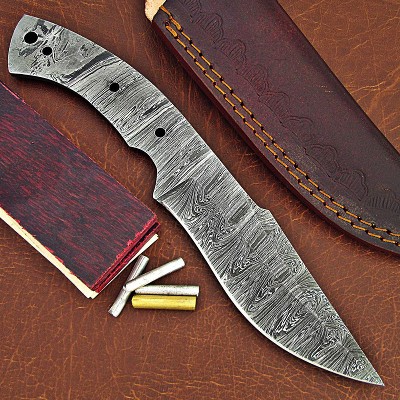 Experience the Art of Knife Making: Handmade Damascus Knife Kit with Leather Sheath