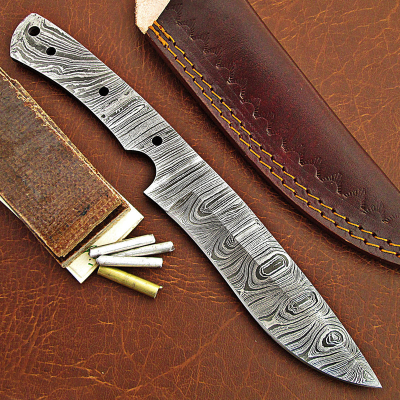 ColdLand DIY Damascus Knife Making Kit - Handmade Blank Blade with Leather Sheath and Handle Scales : NB101