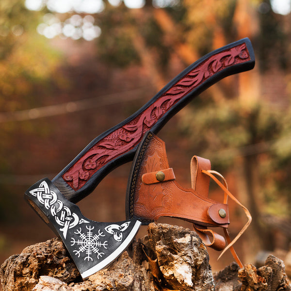 Viking Axe, Camping Axe, Hunting Axe, Carving Axe, Bearded, One-of-a-Kind, Engraved Blade, Etched Wood ARSAXE02