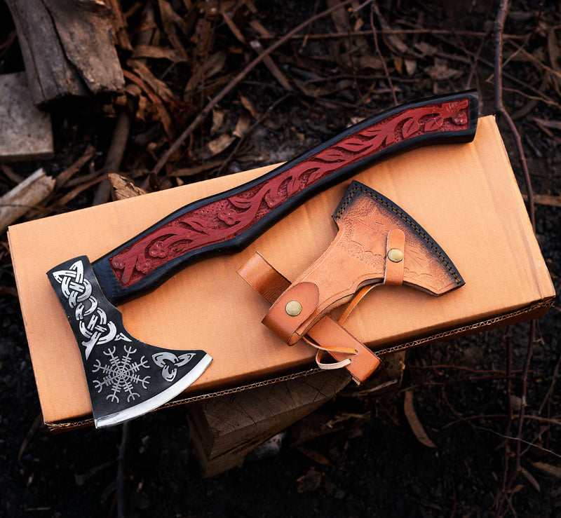 Viking Axe, Camping Axe, Hunting Axe, Carving Axe, Bearded, One-of-a-Kind, Engraved Blade, Etched Wood ARSAXE02