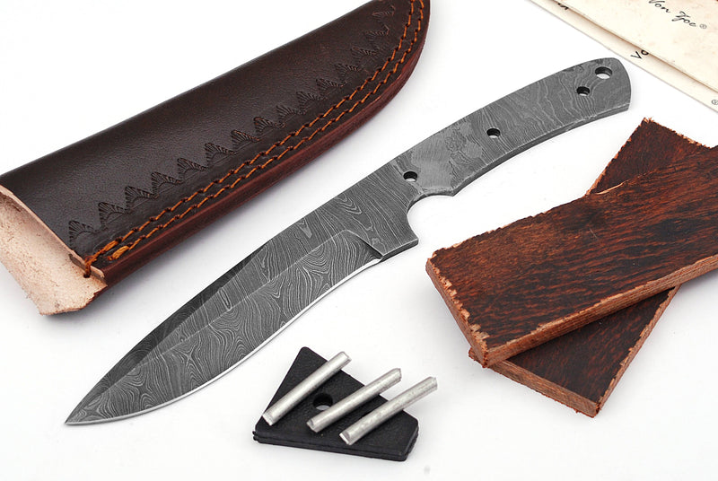 Damascus Knife Making Kit DIY Handmade Damascus Steel Includes Blank Blade, Pins, Leather Sheath, Handle Scales for Knife Making Supplies by ColdLand | NB101 - ColdLand Knives