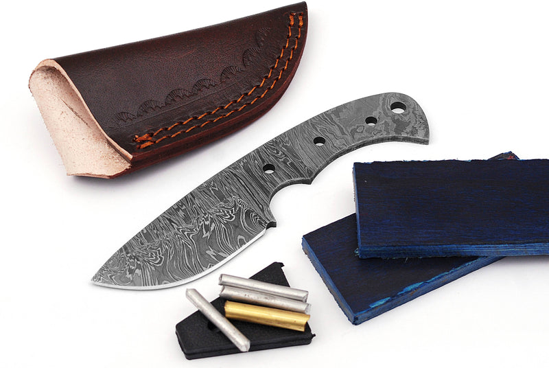 Damascus Knife Making Kit DIY Handmade Damascus Steel Includes Blank Blade, Pins, Leather Sheath, Handle Scales for Knife Making Supplies by ColdLand | NB105 - ColdLand Knives
