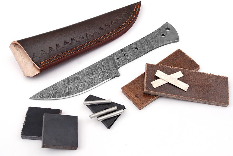 Damascus Knife Making Kit DIY Handmade Damascus Steel Includes Blank Blade, Pins, Leather Sheath, Handle Scales for Knife Making Supplies by ColdLand | NB106 - ColdLand Knives