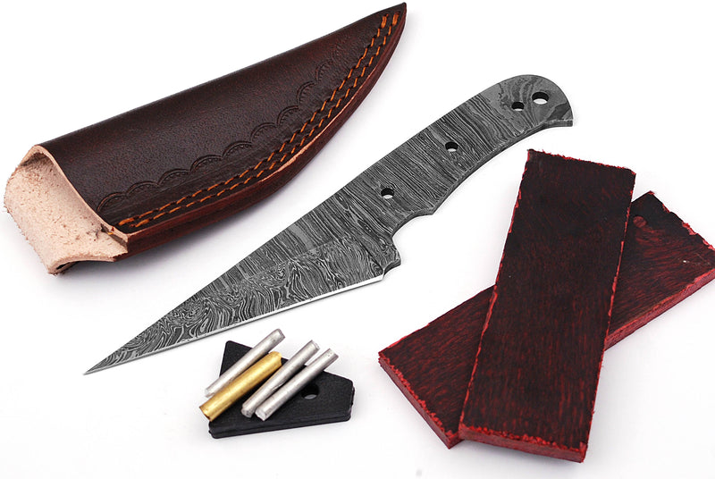 Damascus Knife Making Kit DIY Handmade Damascus Steel Includes Blank Blade, Pins, Leather Sheath, Handle Scales for Knife Making Supplies by ColdLand | NB107 - ColdLand Knives