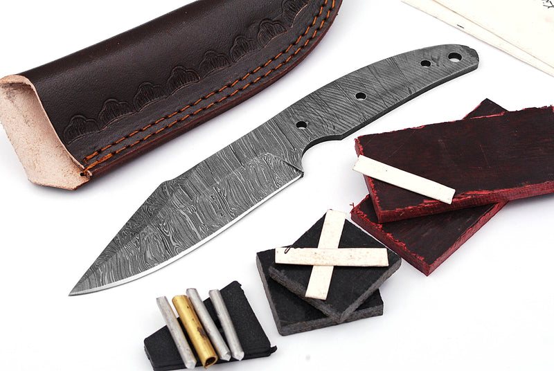 Damascus Knife Making Kit DIY Handmade Damascus Steel Includes Blank Blade, Pins, Leather Sheath, Handle Scales for Knife Making Supplies by ColdLand | NB109 - ColdLand Knives