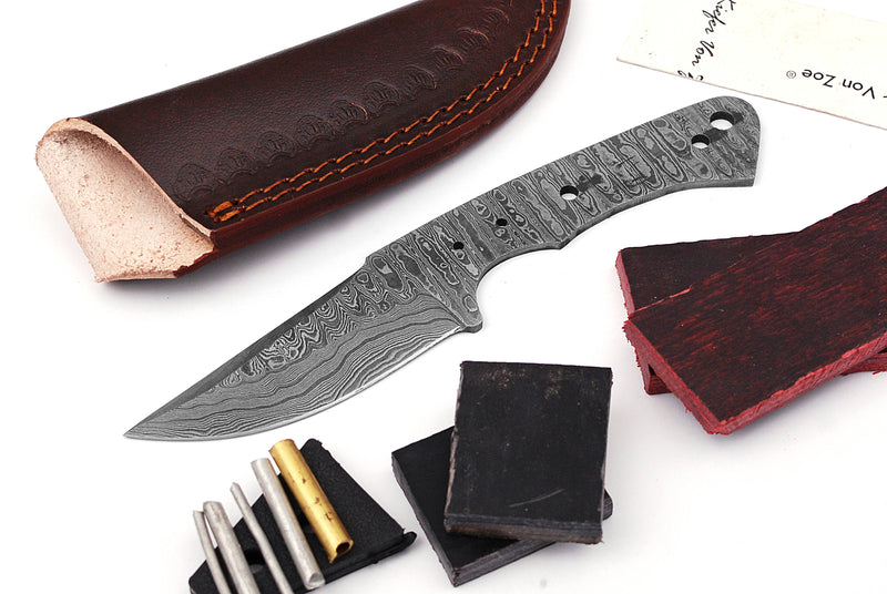 Damascus Knife Making Kit DIY Handmade Damascus Steel Includes Blank Blade, Pins, Leather Sheath, Handle Scales for Knife Making Supplies by ColdLand | NB111 - ColdLand Knives