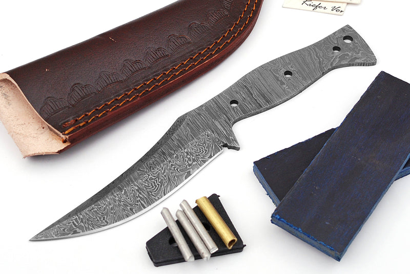 Damascus Knife Making Kit DIY Handmade Damascus Steel Includes Blank Blade, Pins, Leather Sheath, Handle Scales for Knife Making Supplies by ColdLand | NB112 - ColdLand Knives