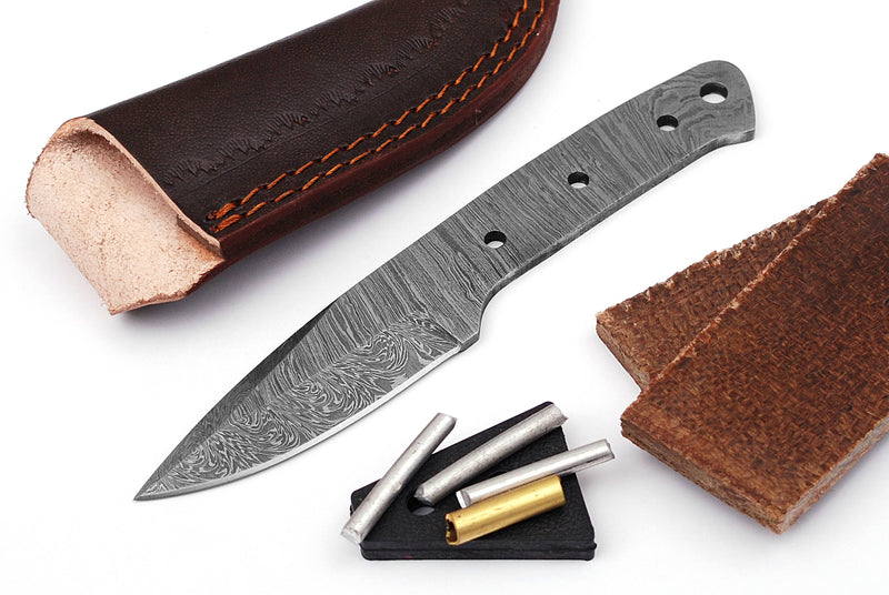Damascus Knife Making Kit DIY Handmade Damascus Steel Includes Blank Blade, Pins, Leather Sheath, Handle Scales for Knife Making Supplies by ColdLand | NB113 - ColdLand Knives