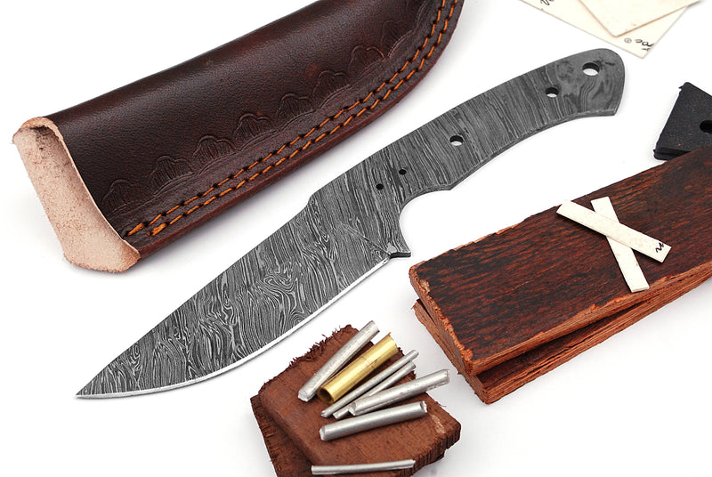 Damascus Knife Making Kit DIY Handmade Damascus Steel Includes Blank Blade, Pins, Leather Sheath, Handle Scales for Knife Making Supplies by ColdLand | NB114 - ColdLand Knives